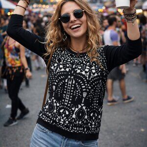 Ted Baker Anlise Black Lace Overlay Long Sleeve Pullover Sweater